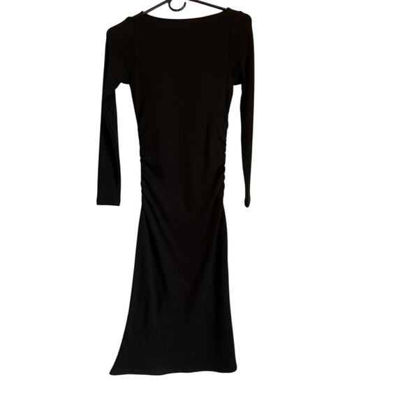 OGL‎ Eco Mousse Long Sleeve Bateau Ruched Midi Dress Built in Bra Size XS Black - Picture 1 of 6